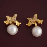 Butterfly Pearl Stud Earrings, Artificial