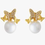 Butterfly Pearl Stud Earrings, Artificial