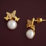 Butterfly Pearl Stud Earrings, Artificial