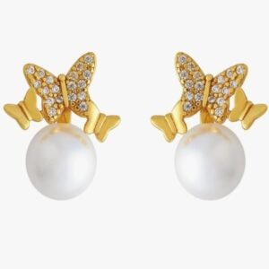 Butterfly Pearl Stud Earrings, Artificial