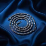 Men’s stainless steel silver chain necklace with slim rectangular link design and lobster clasp, 24 inch length