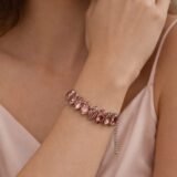 Rose gold marquise cut pink crystal bracelet on woman wrist elegant adjustable chain jewelry