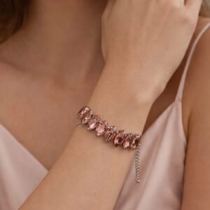 Rose gold marquise cut pink crystal bracelet on woman wrist elegant adjustable chain jewelry