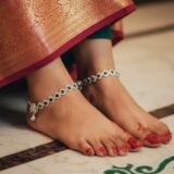 Luxury black crystal silver anklet for women with elegant round black stones and silver detailing