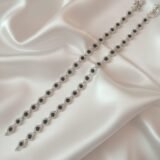 Luxury black crystal silver anklet for women with elegant round black stones and silver detailing