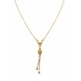 Gold plated drop pendant necklace with textured ball charm and tassel chain for women