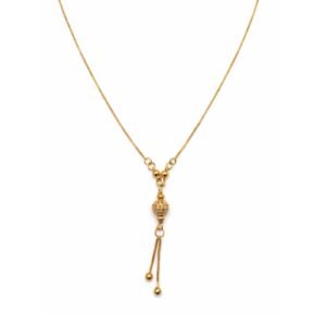 Gold plated drop pendant necklace with textured ball charm and tassel chain for women