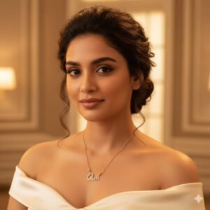 Gold Queen name pendant necklace with zircon stones and delicate chain for women