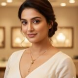 Gold plated drop pendant necklace with textured ball charm and tassel chain for women