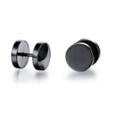 Black stainless steel stud earrings for men with minimal round design