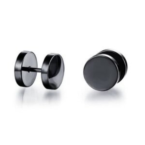 Black stainless steel stud earrings for men with minimal round design