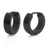 Black stainless steel minimal hoop earring for men worn on ear