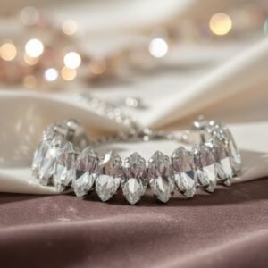 marquise cut crystal silver bracelet on woman wrist elegant statement jewelry