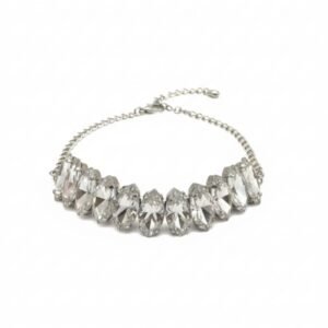 marquise cut crystal silver bracelet on woman wrist elegant statement jewelry