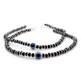 Black and white beaded evil eye anklet set adjustable protection charm jewelry for men and women