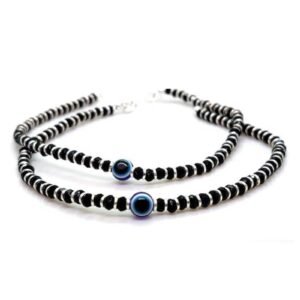Black and white beaded evil eye anklet set adjustable protection charm jewelry for men and women