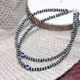Black and white beaded evil eye anklet set adjustable protection charm jewelry for men and women