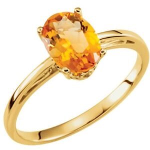 Golden amber oval solitaire ring with 18K gold plated band small size elegant women jewelry