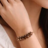 Elegant smoky crystal tennis bracelet for women gold tone luxury wrist jewelry worn on hand