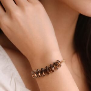 Elegant smoky crystal tennis bracelet for women gold tone luxury wrist jewelry worn on hand