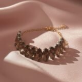 Elegant smoky crystal tennis bracelet for women gold tone luxury wrist jewelry worn on hand